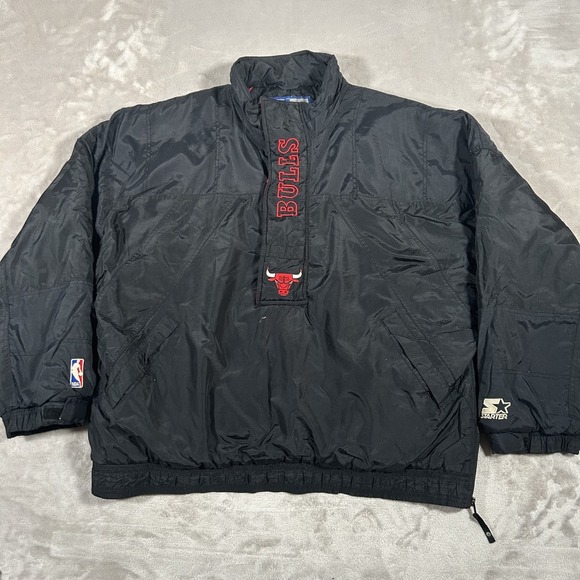 Rare Vintage 90's Chicago Bulls STARTER NBA Pullover Puffer Coat Jacket Large